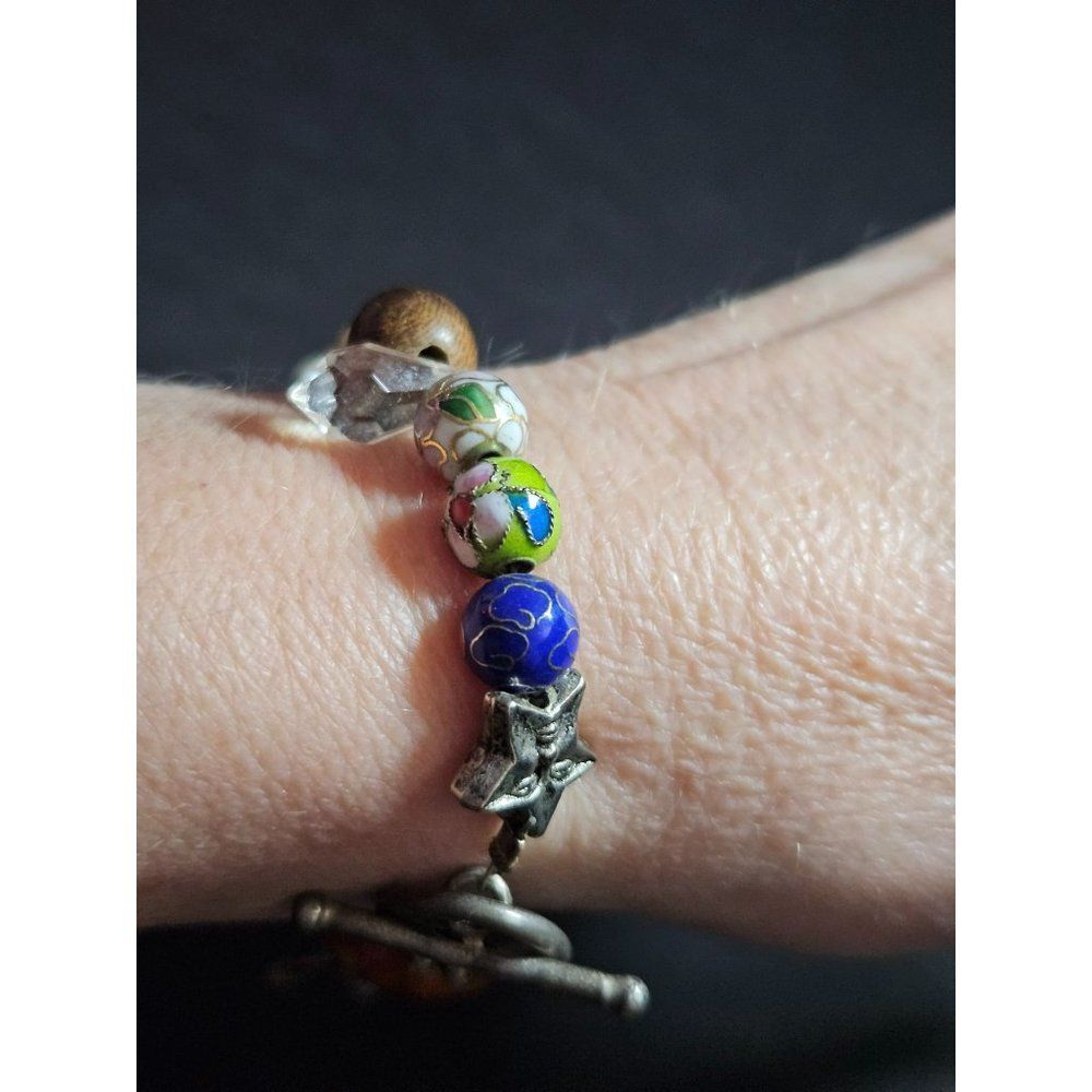 Beaded bracelet with sterling silver toggle clasp 7"